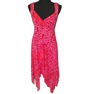Dunia Pink Animal Print Handkerchief Hem Summer Sun Dress Small